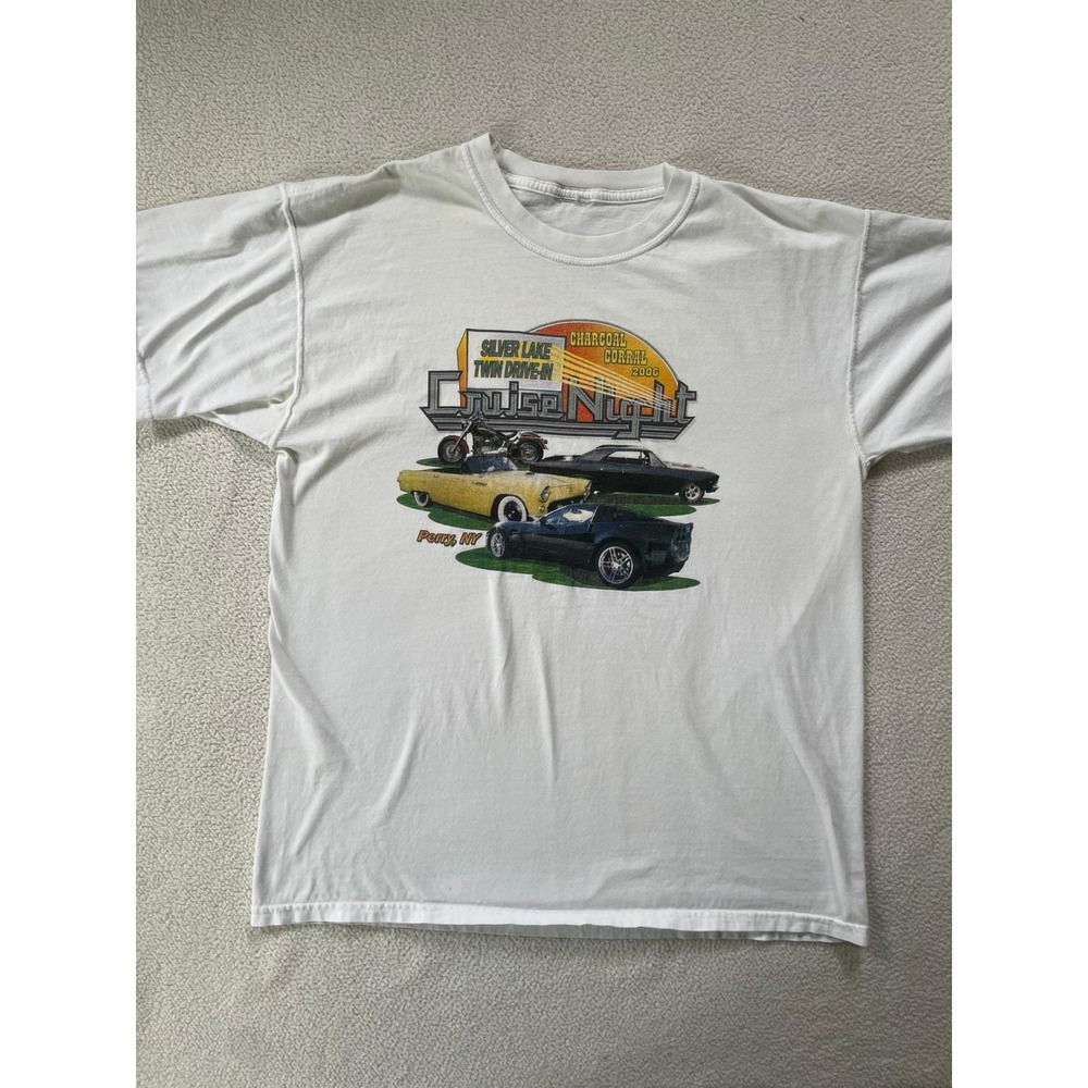 Silver Lake Twin Drive In 2006 Cruise Night Perry NY Mens Large T-Shirt White